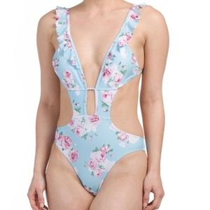 NEW ASOS Cikada Blue Bouquet & Rose Monokini Swimsuit Size 4